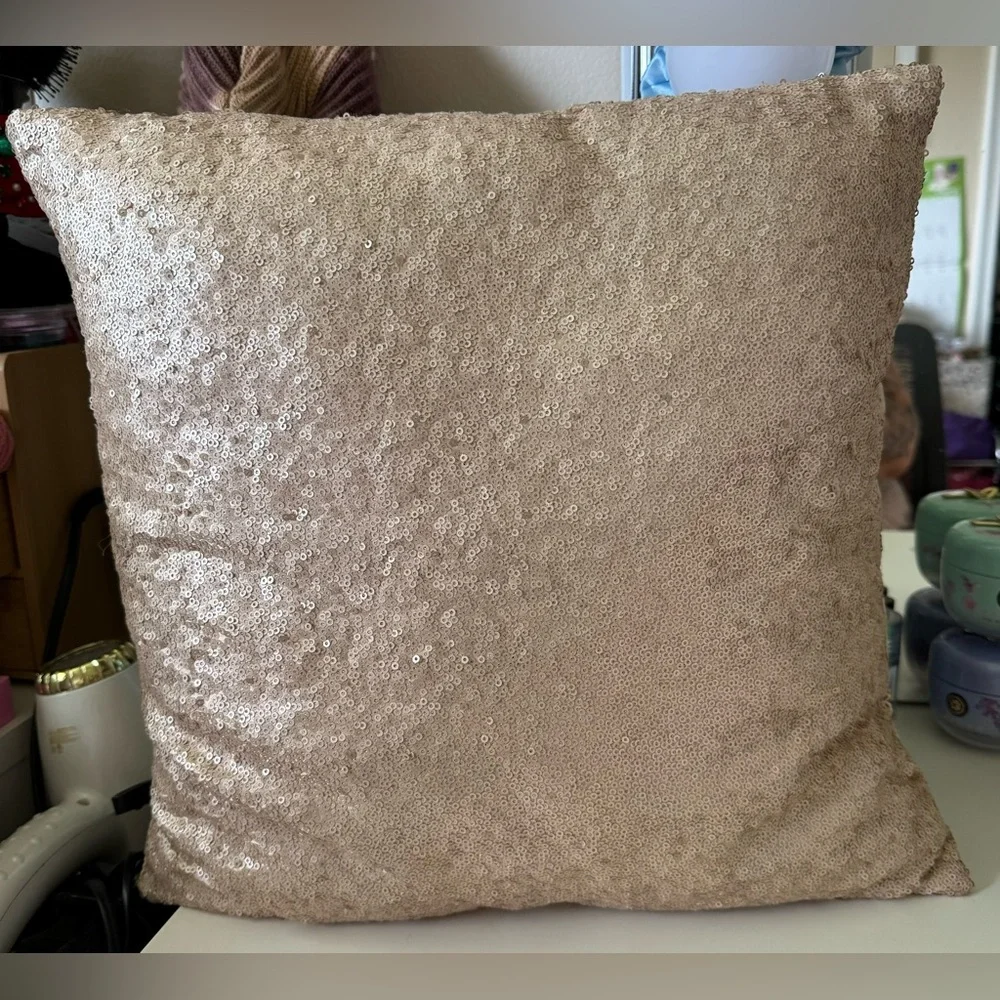 3/$15 Champagne Gold Sequin Small Square Throw Pillow Accent Pillow